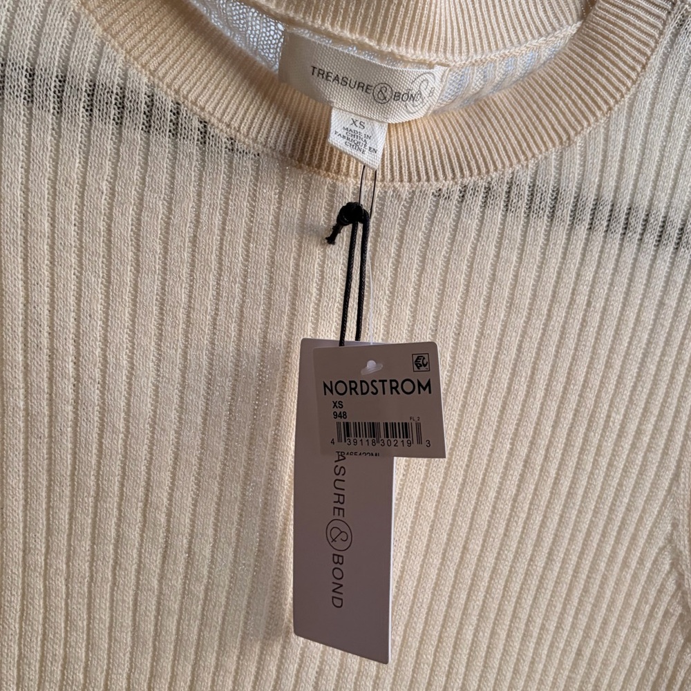 🆕🌾Treasure & Bond Ribbed Sweater XS Cream Stretch Soft Knit Top Minimalist $59 - Picture 12 of 13